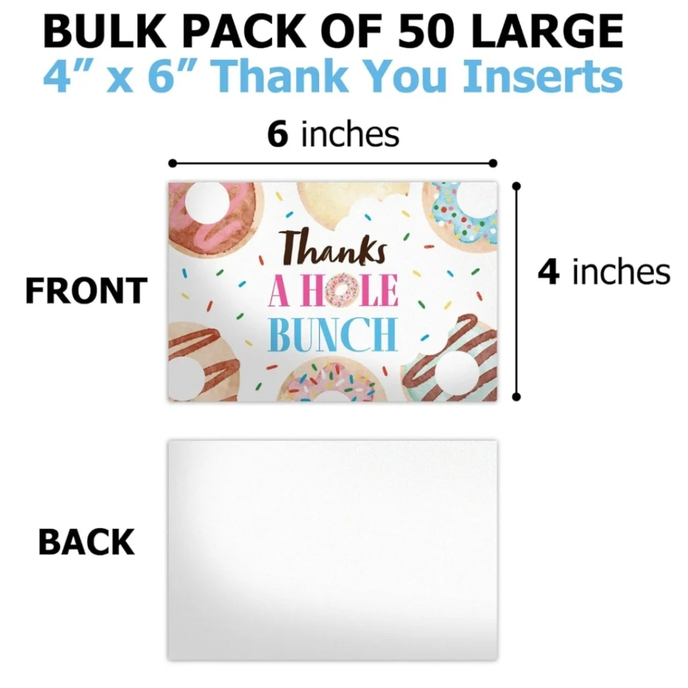 50 4x6 Donuts Thank You Insert Cards